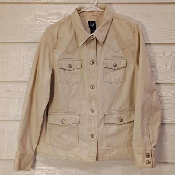 GAP Jackets & Blazers - GAP Womens LG 100% Cotton Cream Colored Denim Utility Jacket Classic Rodeo